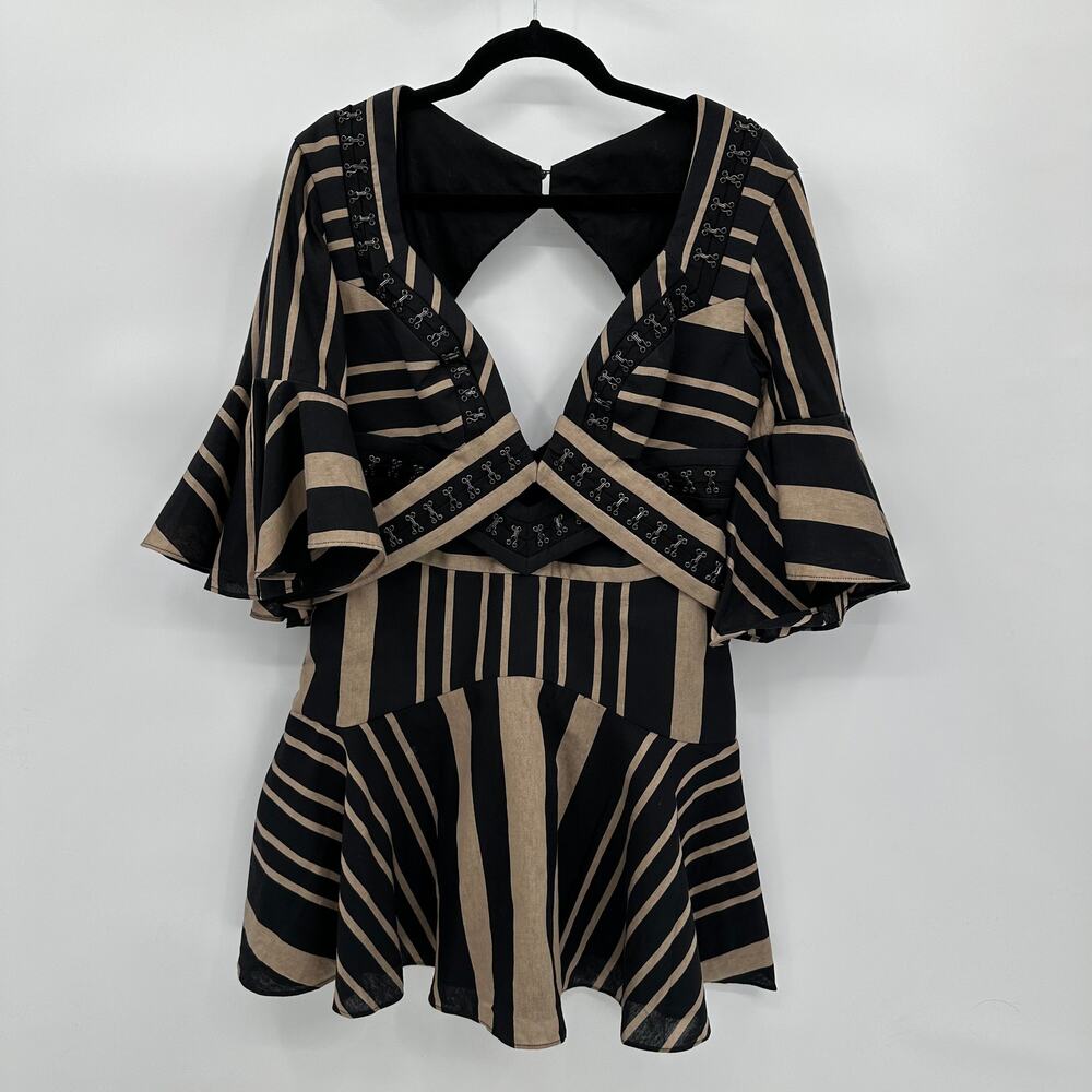 Acler Acher Dress Bronze Stripe in Stripe Mini Dress Open Back Size US 8